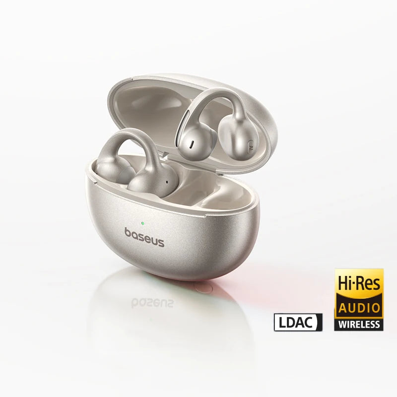 Baseus wireless earbuds in a charging case on a white background