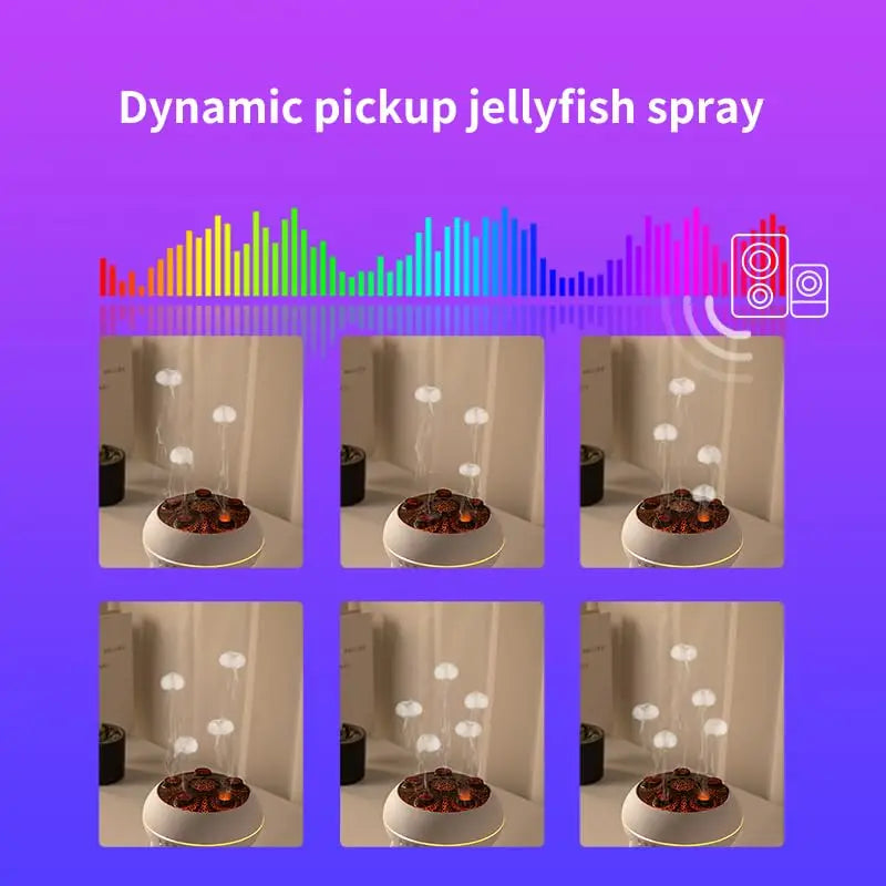 Dynamic pickup jellyfish spray with sound wave graphics on a purple background