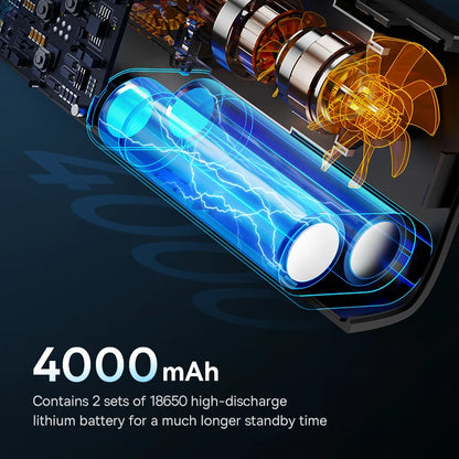 Close-up of a electronic device with a 4000mAh battery label and detailed components.