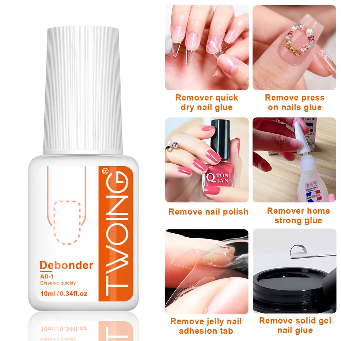 TwoIno debonder bottle with usage instructions on a white background