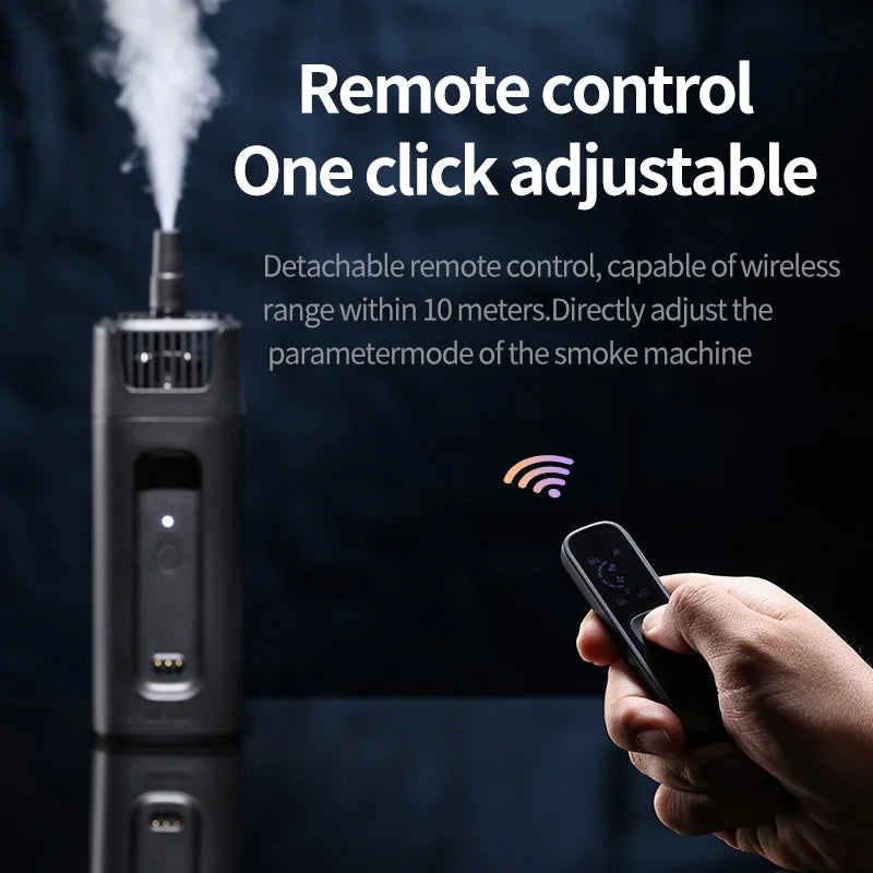 Smoke machine with remote control on a dark background