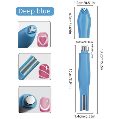 Blue nail art tool with dimensions and color options displayed.