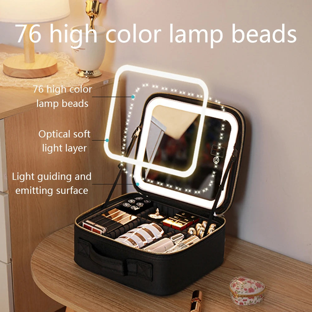 LED Lighted Makeup Case with Mirror Travel Bag