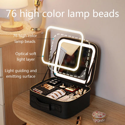 LED Lighted Makeup Case with Mirror Travel Bag
