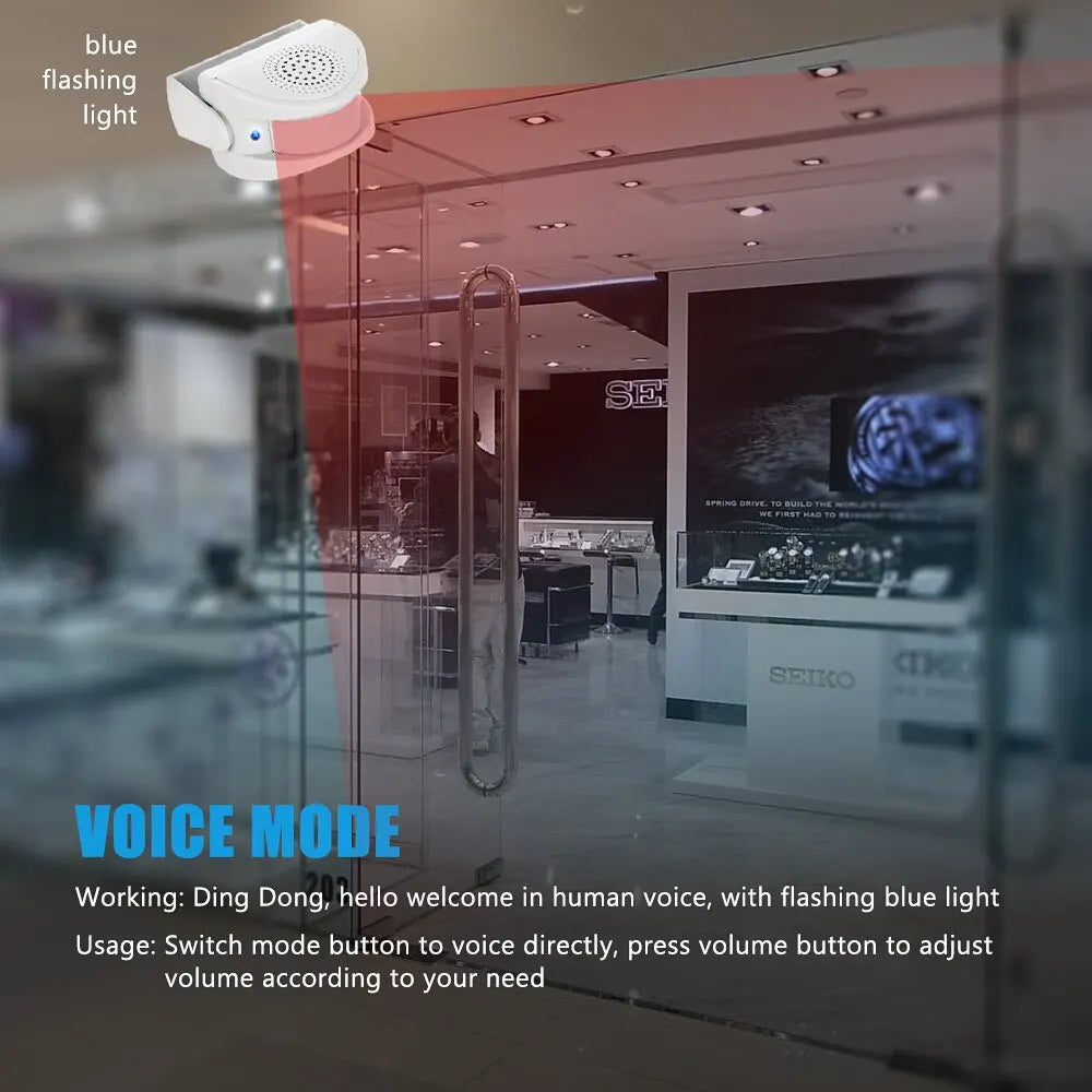Wireless PIR Welcome Chime Blue LED 32 Songs