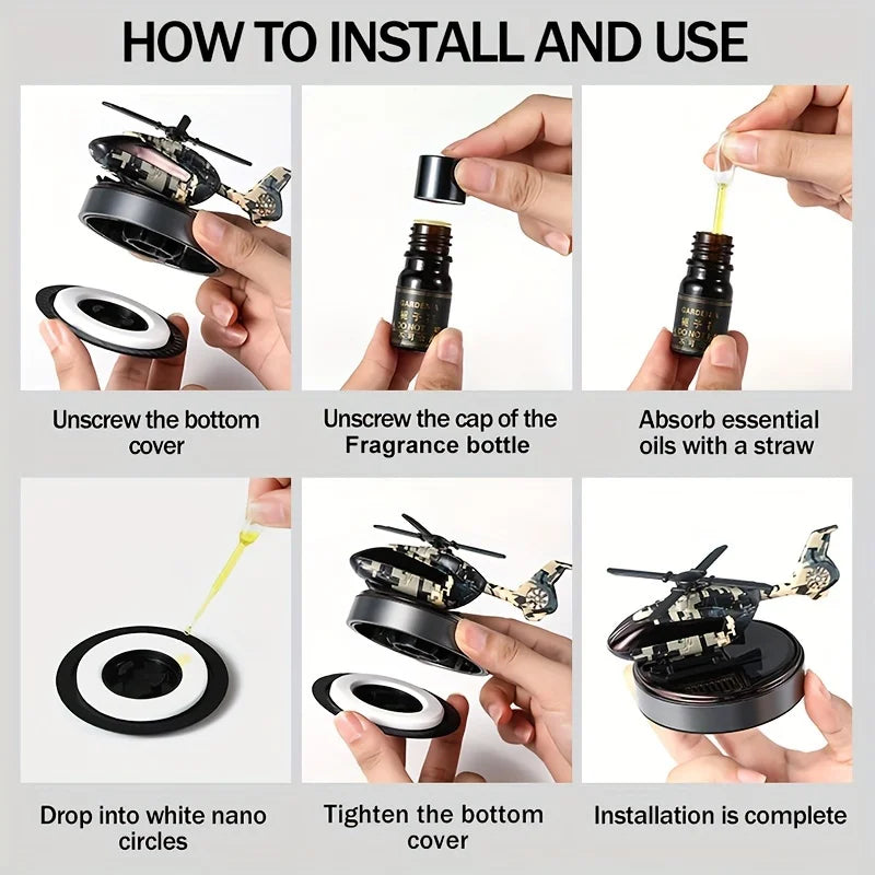 Solar Rotating Helicopter Car Aroma Diffuser