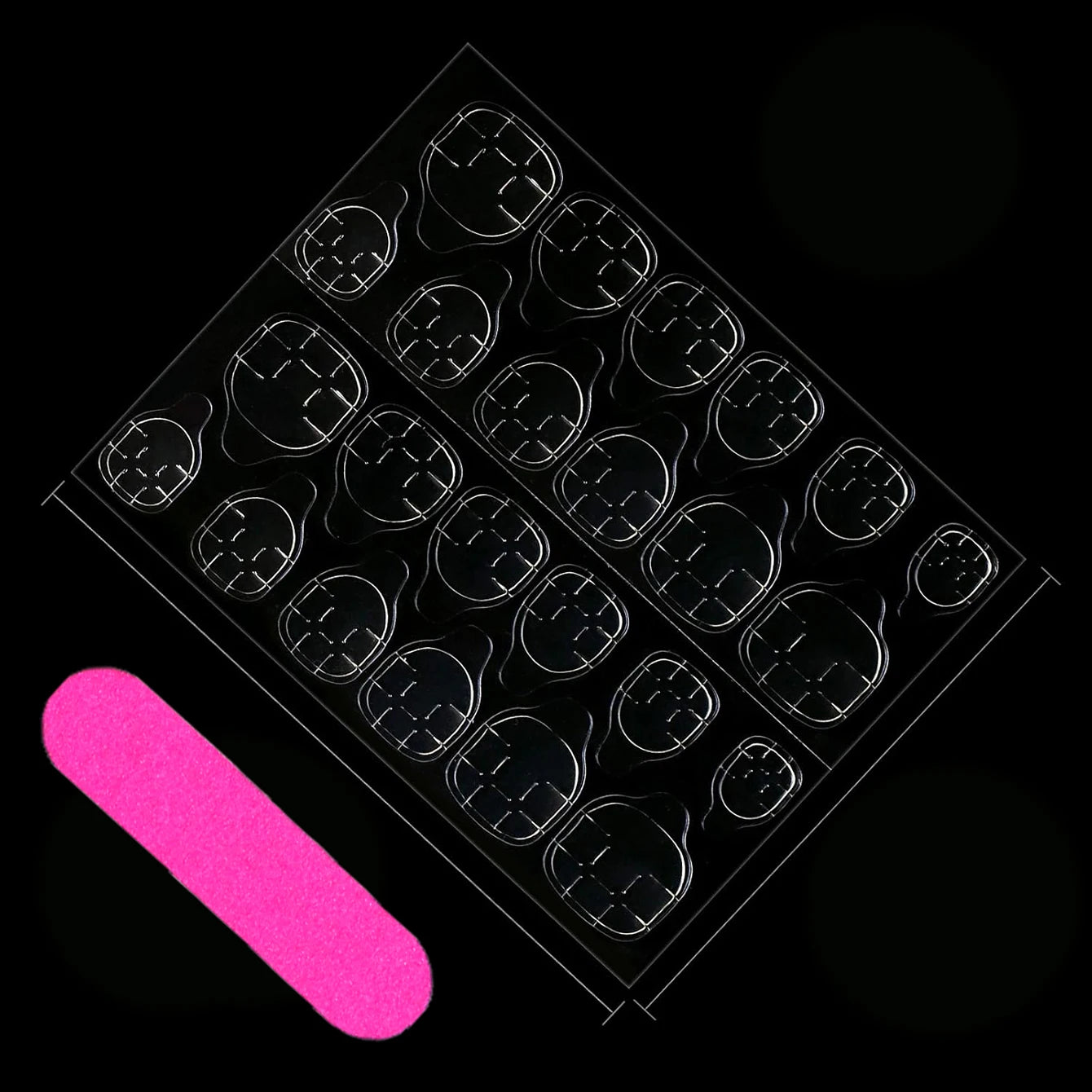 Nail art stamping plate with pink handle on a black background