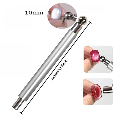 Metal tool with a 10mm measurement, used for nail art or jewelry making.