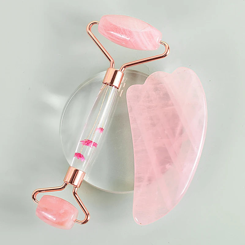 Rose Quartz Face Roller Gua Sha Gift Set