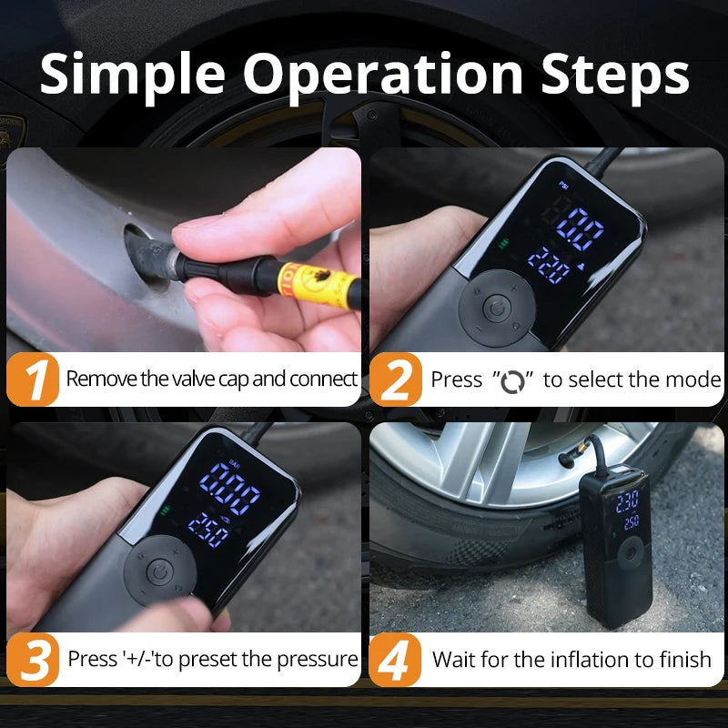 Pneumatic Digital Inflator Cordless Digital Tire Inflator | Rechargeable Smart Portable Air Pump ...