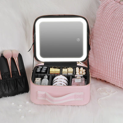 LED Lighted Makeup Case with Mirror Travel Bag