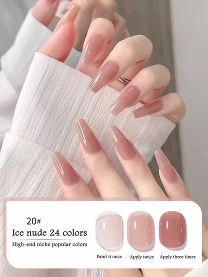 Nail polish color swatch with 'Ice nude' shades on a white background