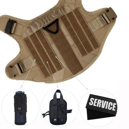 Tactical dog vest with accessories on a white background