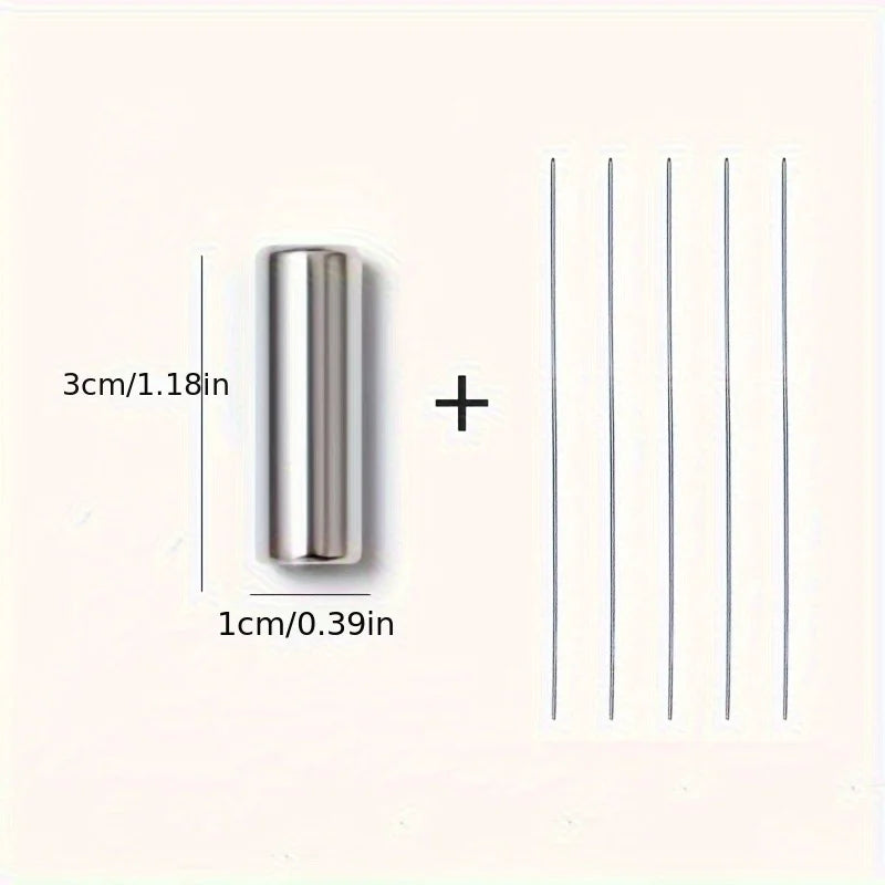 Metallic cylindrical object with measurements on a white background