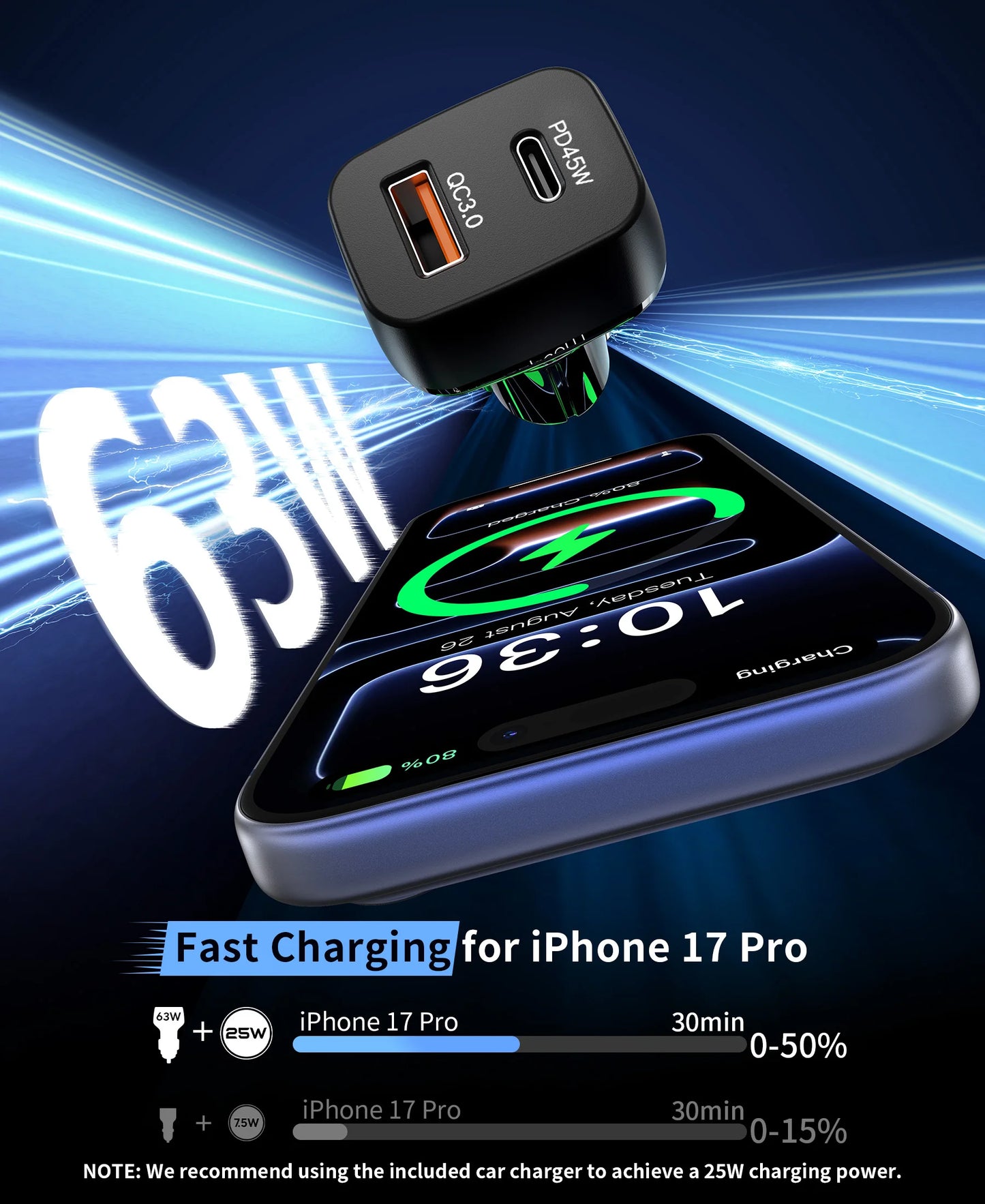 MagSafe Qi2 25W Magnetic Car Mount Charger