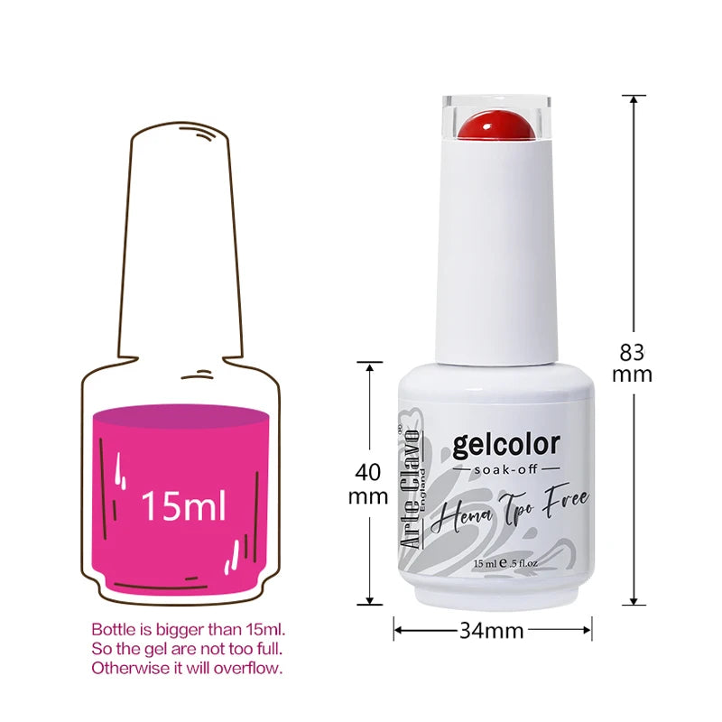 Gel color bottle with dimensions and capacity details on a white background