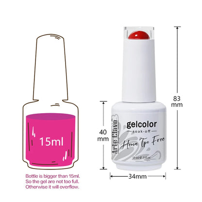 Gel color bottle with dimensions and capacity details on a white background