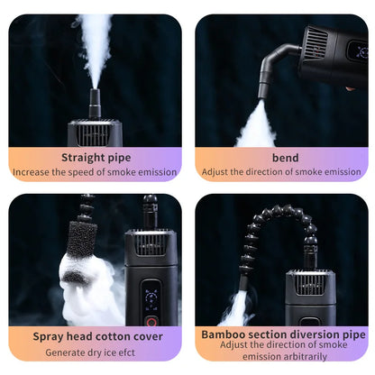 Four different uses of a smoking device with text labels on a dark background