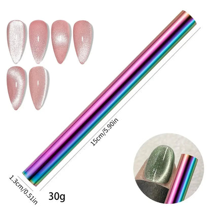Multicolored nail art foil strip with measurements and sample nails displayed.