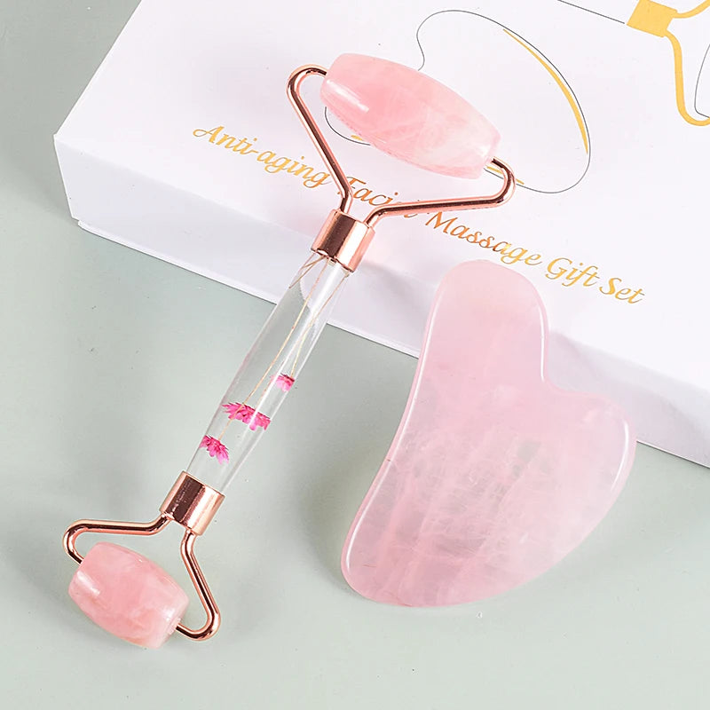 Rose Quartz Face Roller Gua Sha Gift Set