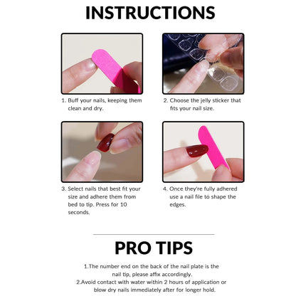 Instructions for using nail stickers with images and text on a white background