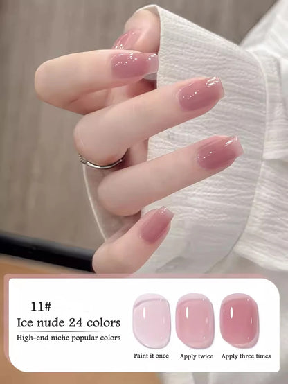 Nail polish color swatch with 'Ice nude' shade and application instructions.