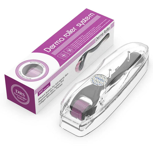 Derma roller system with packaging on a white background