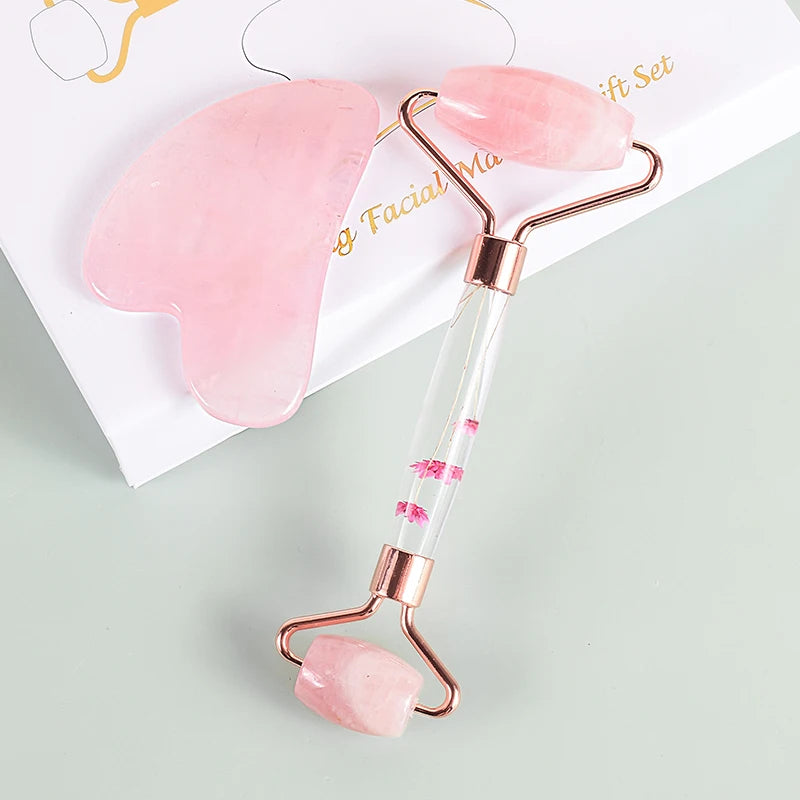Rose Quartz Face Roller Gua Sha Gift Set