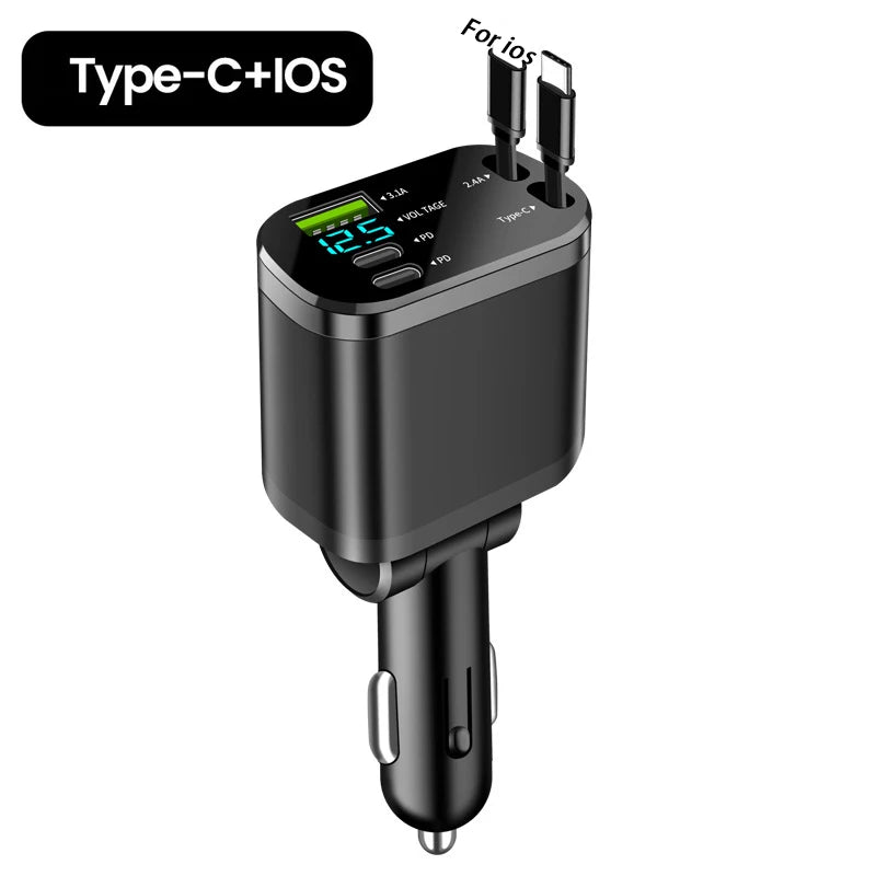 5-in-1 Car Charger Retractable Cables