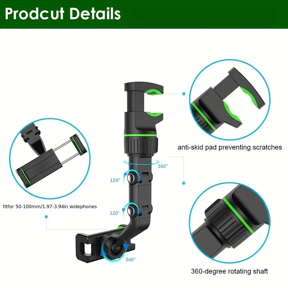 Phone holder with 360-degree rotating shaft and anti-skid pad on a white background