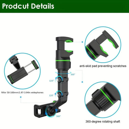 Phone holder with 360-degree rotating shaft and anti-skid pad on a white background