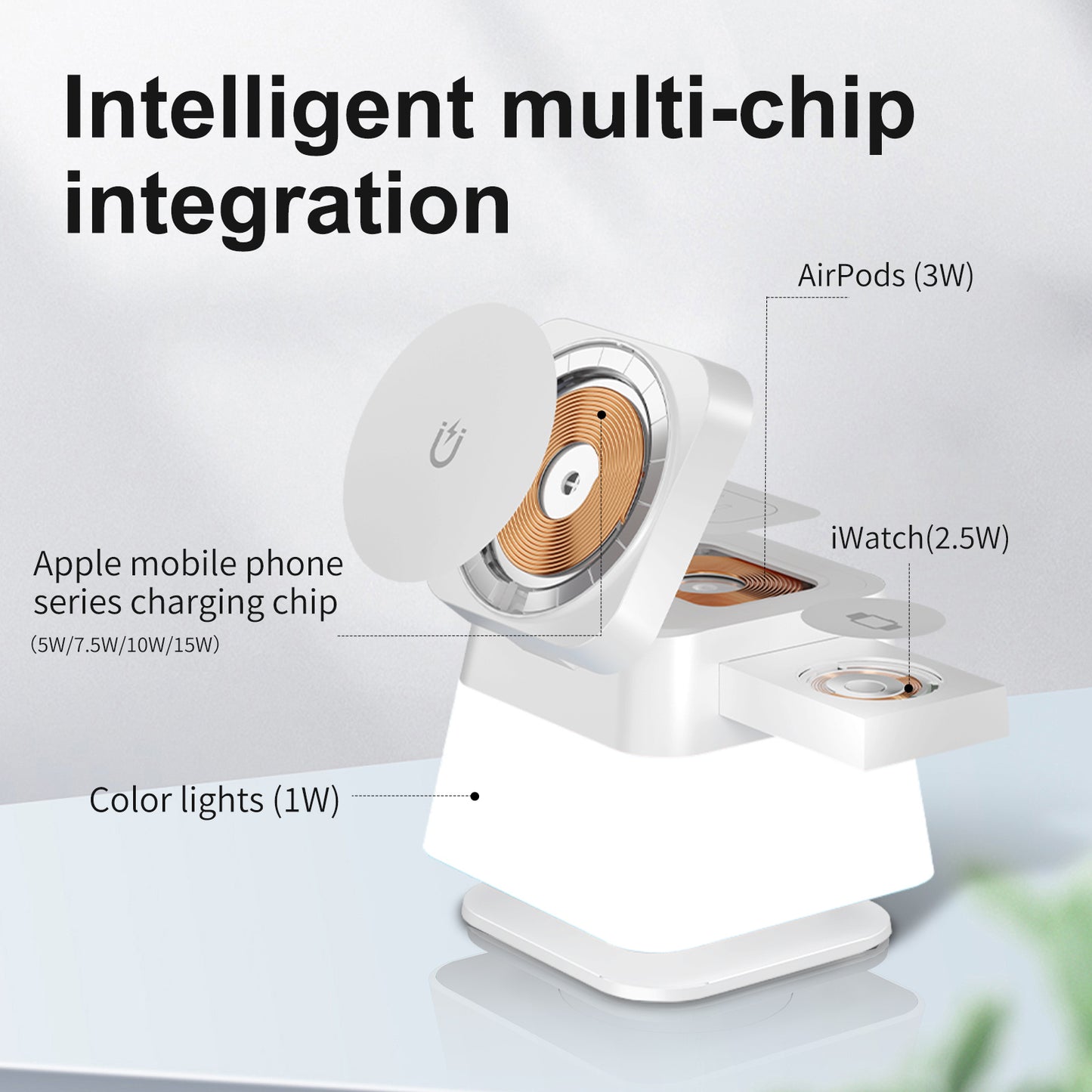 4-in-1 Rotatable Wireless Charging Stand with RGB Lights – Fast Magnetic Charger & Phone Holder for iPhone