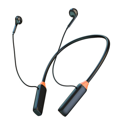 Wireless Neck-Mounted Monitor Studio Earphones - Black wireless earbuds with neckband on a white background