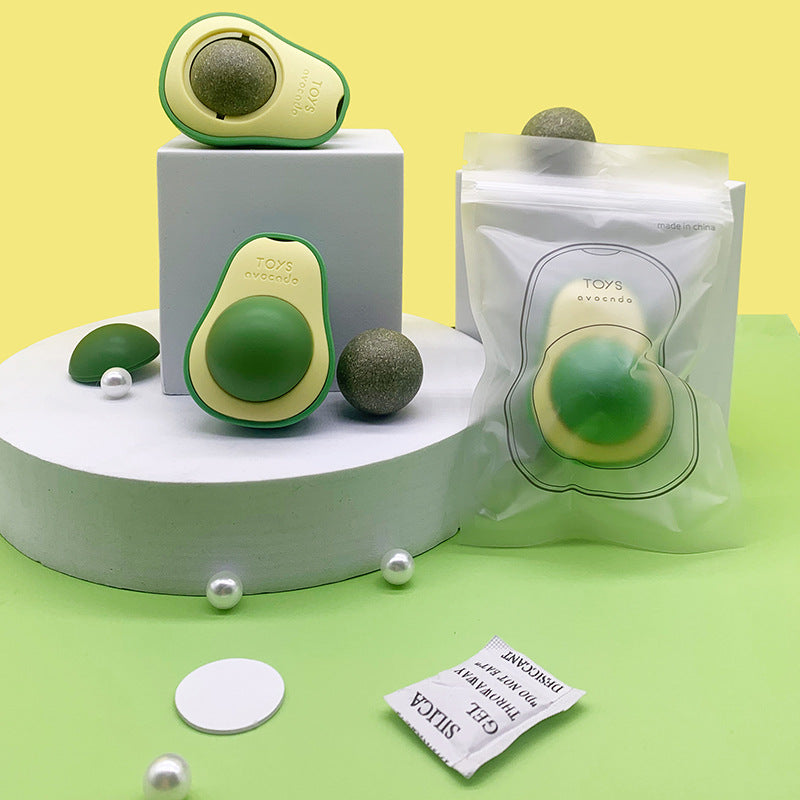 Avocado-shaped product on a white stand with a yellow background