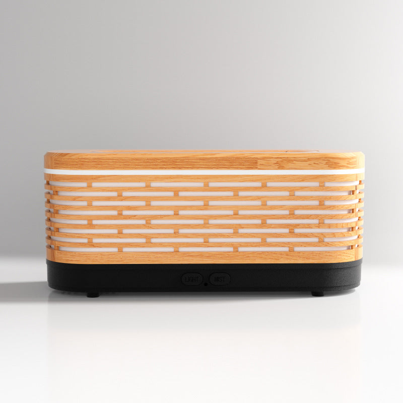 Wooden rectangular object with a wicker pattern on a white background