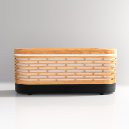 Wooden rectangular object with a wicker pattern on a white background