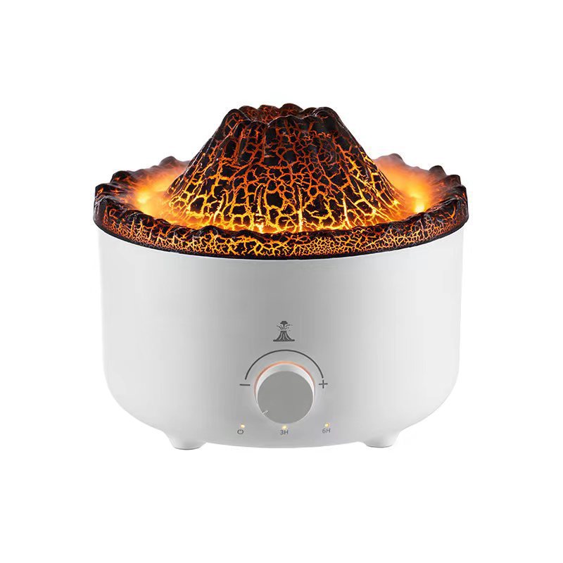 Volcano Flame Humidifier Aroma Diffuser -
White diffuser with a lava lamp-style top on a white background