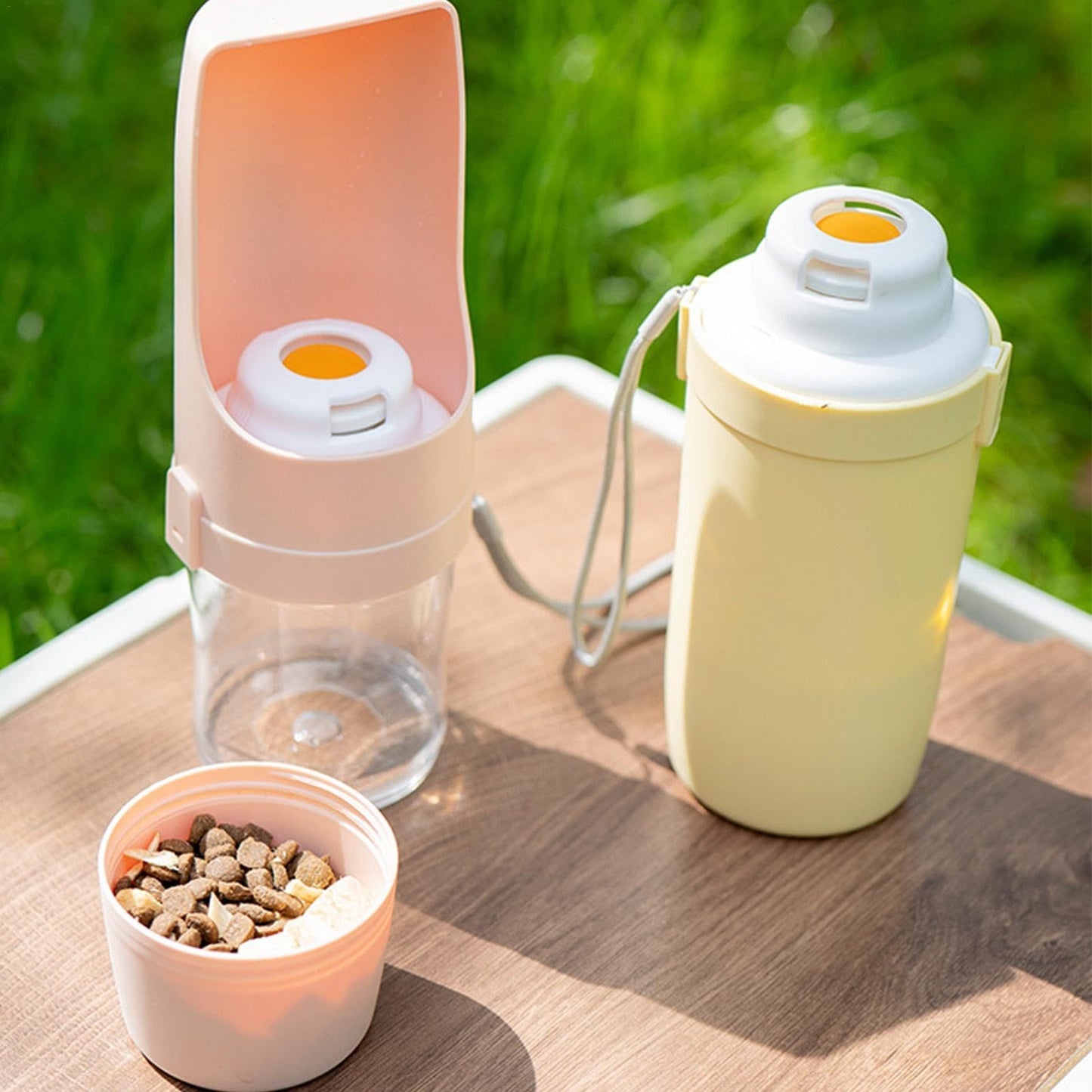 2-in-1 Travel Dog Water Bottle & Food Feeder – Portable Pet Dispenser for Outdoor Adventures