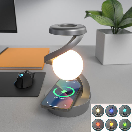 Rotating Moon Desk Lamp – Wireless Phone Charger & Touch Sensor Night Light