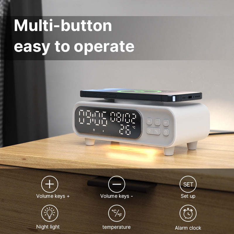 White electronic device with digital display and buttons on a wooden surface, featuring text 'Multi-button easy to operate'.