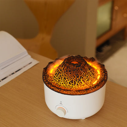 Volcano Flame Humidifier Aroma Diffuser -
Lava lamp-shaped humidifier on a wooden surface