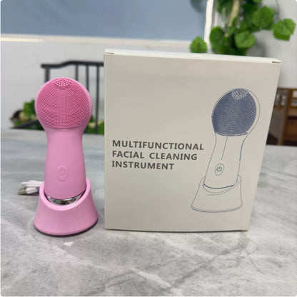 Electric Silicone Face Cleansing Brush, Vibration Heating