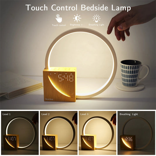 Touch Control Bedside Lamp with Natural Sounds, Alarm Clock & 3-Level Dimmable Light – Modern Nightstand Desk Lamp