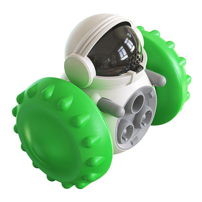 Toy resembling a robot with green textured sides on a white background