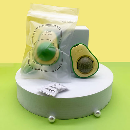 Avocado-themed product set on a white pedestal with a yellow background
