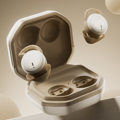 Ultra-Long Battery Bluetooth Sleep Headset - Beige wireless earbuds with charging case on a neutral background