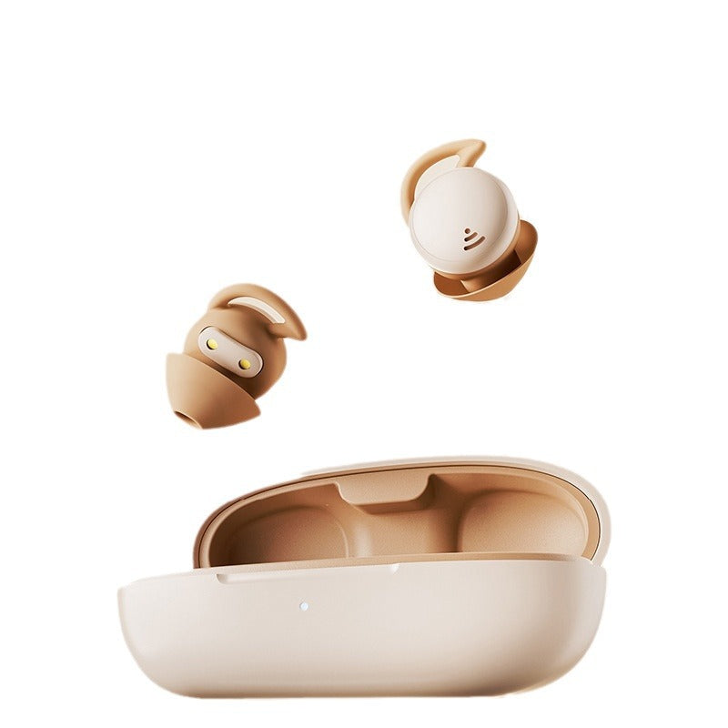 Ultra-Long Battery Bluetooth Sleep Headset - Beige wireless earbuds with charging case on a white background