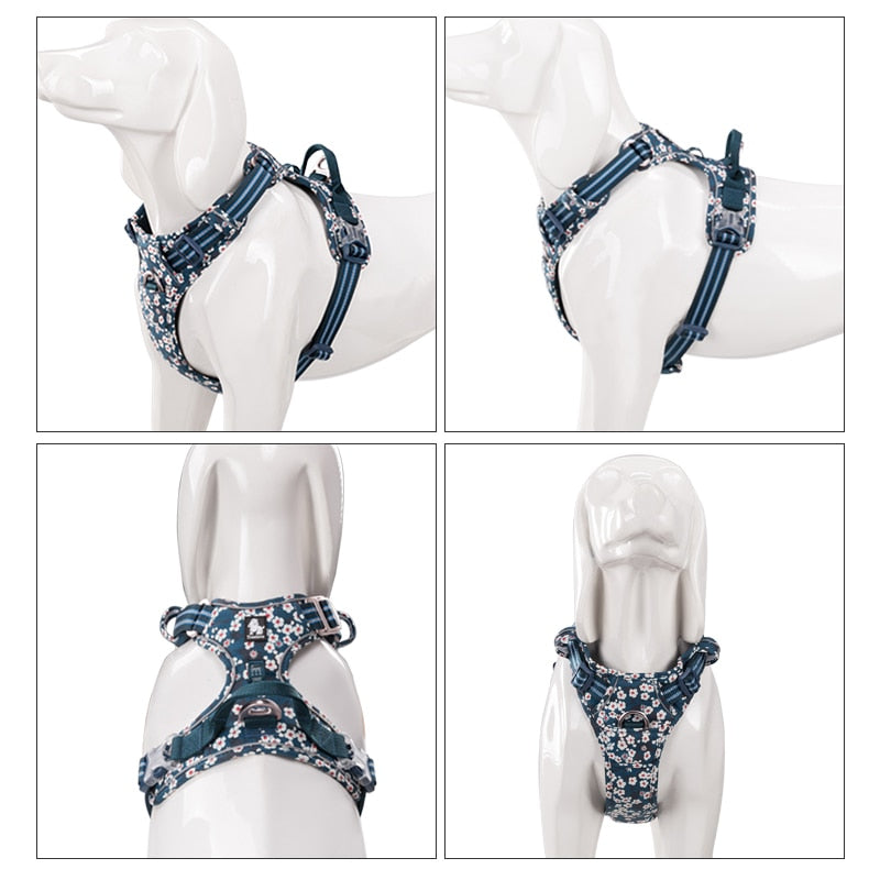 Breathable and Reflective Pet Harness Floral Fabric